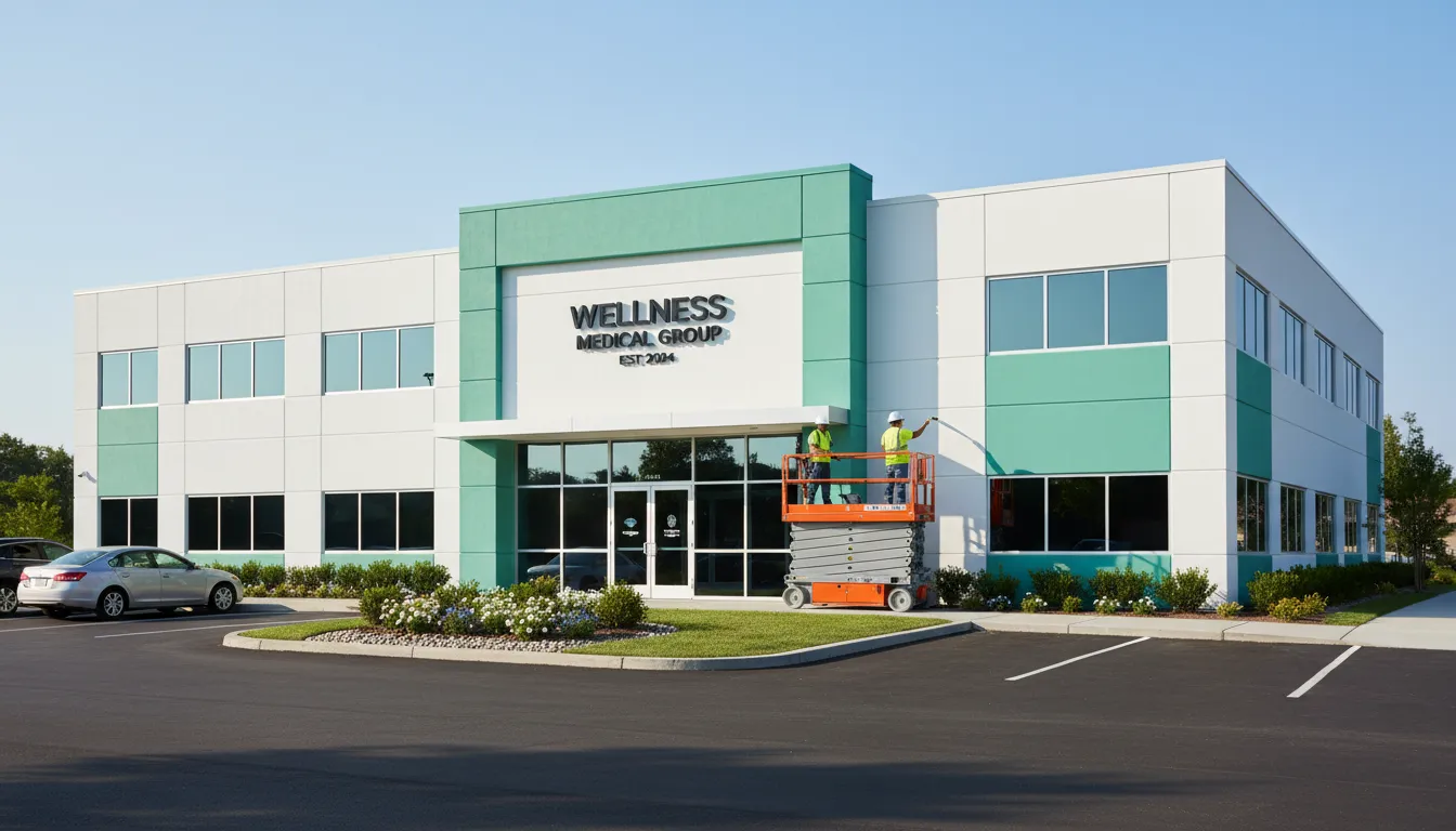 Medical clinic after painting — clean white with teal accents