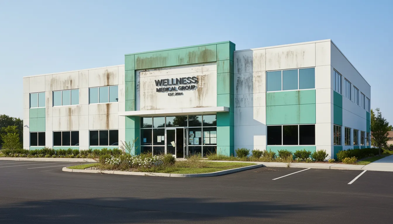Medical clinic before painting — faded and dated