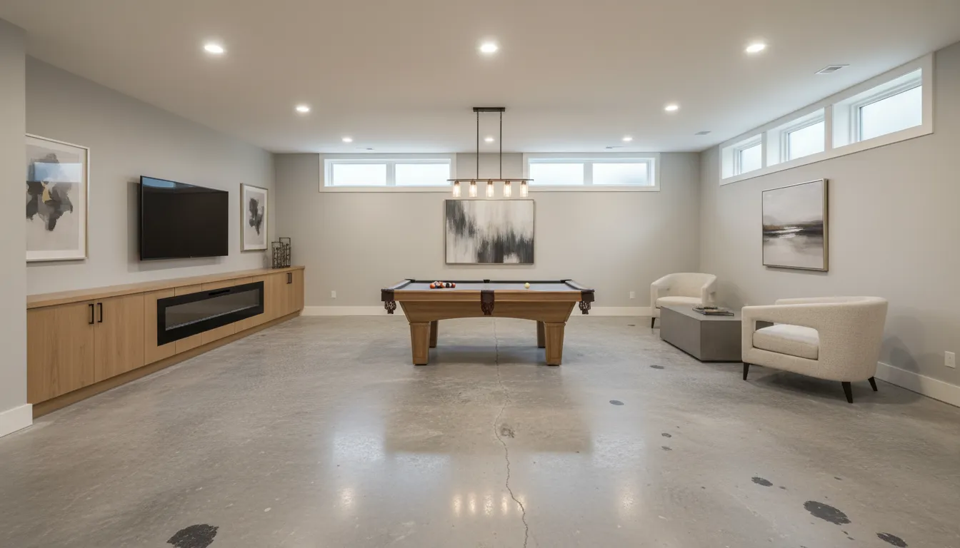 Basement with bare unfinished concrete floor