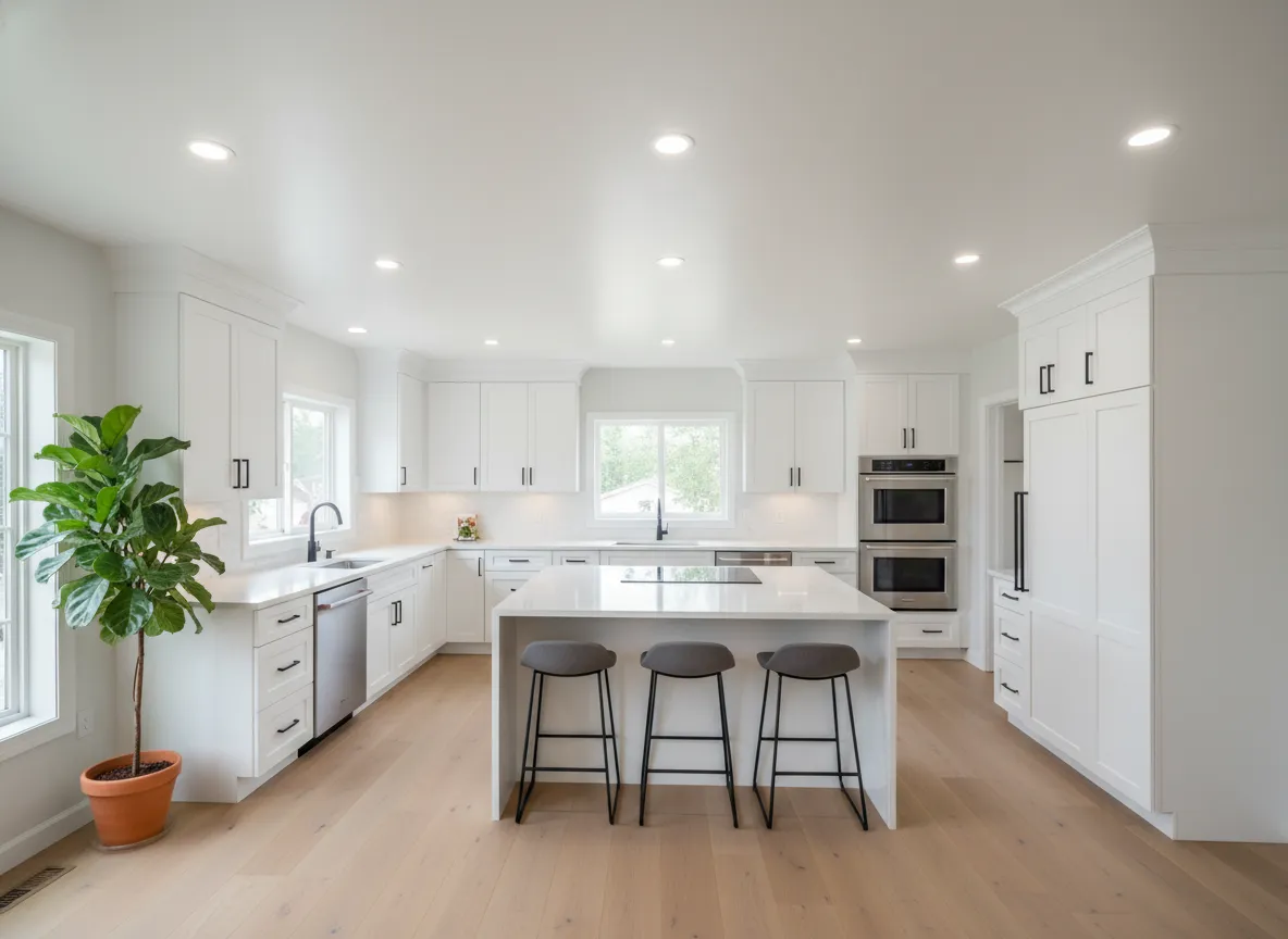 Kitchen with smooth ceiling after popcorn removal