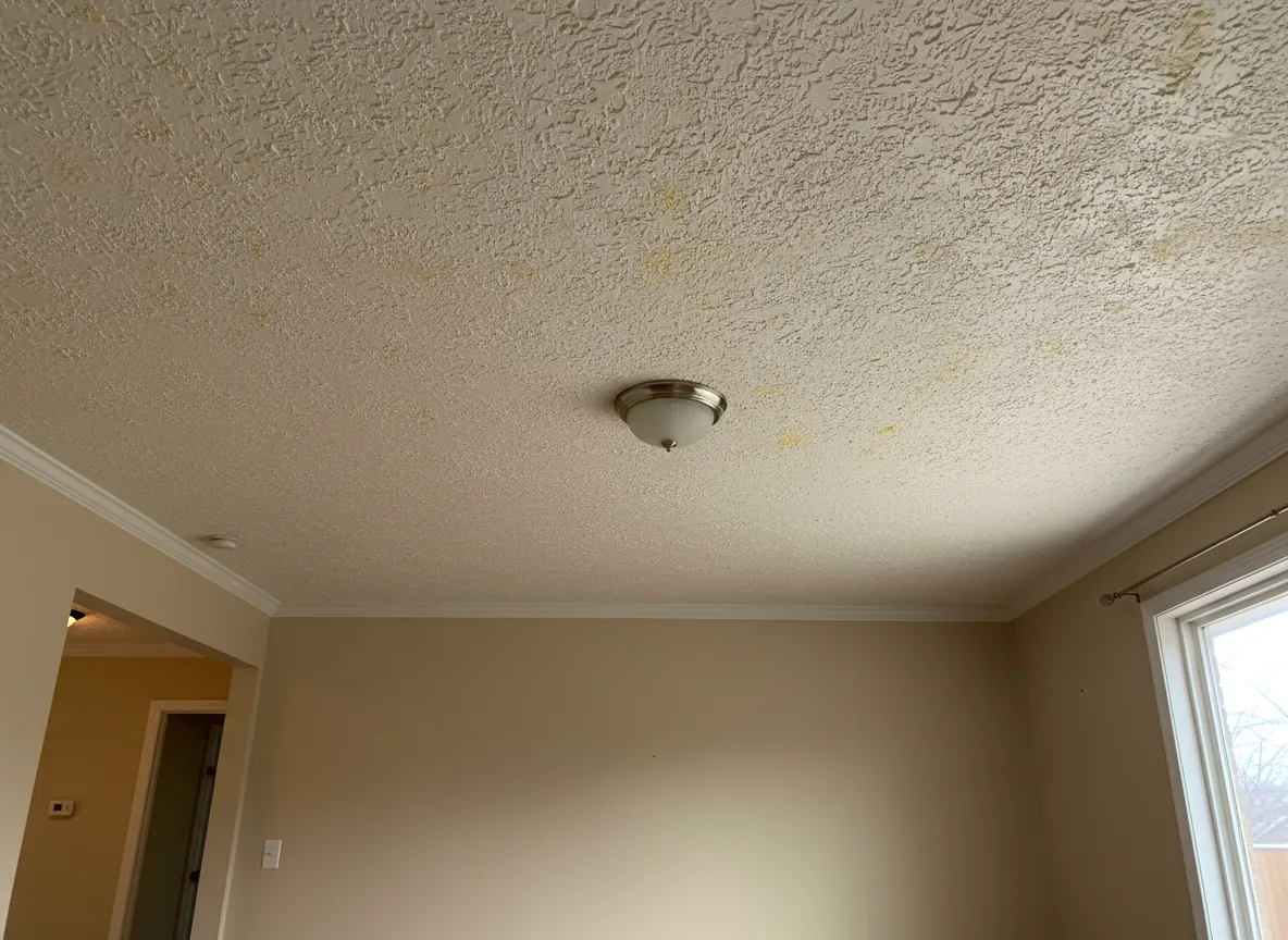 Living room with popcorn ceiling before removal